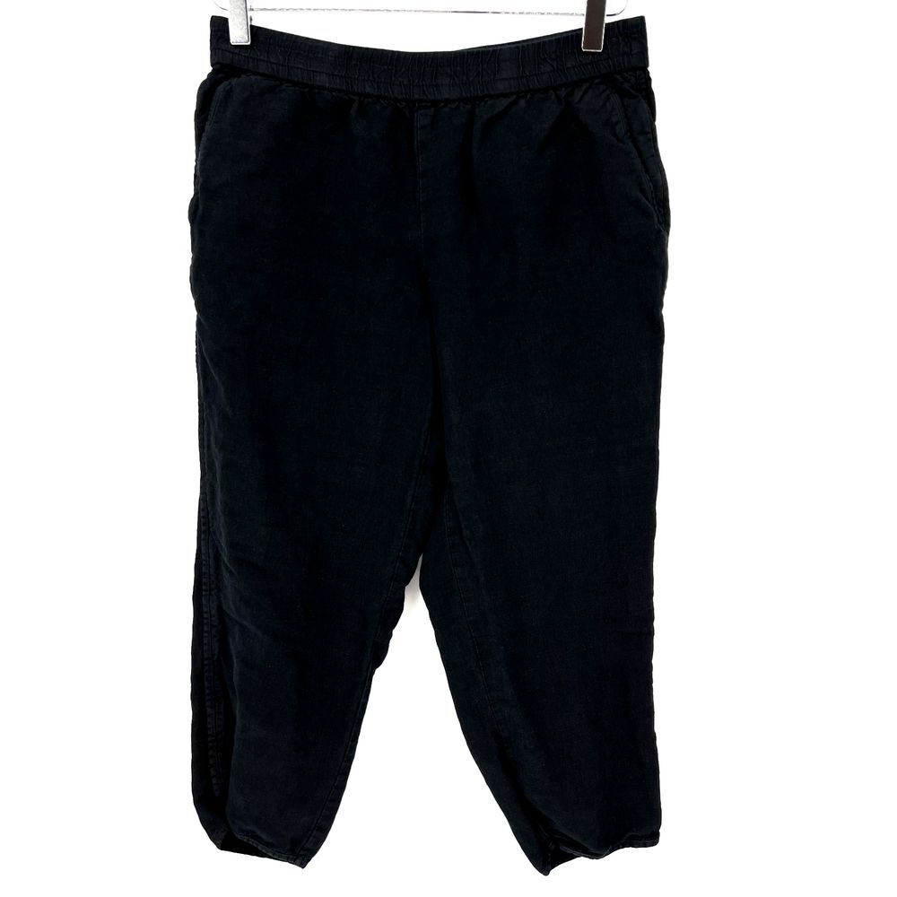 Madewell Linen Blend Crop Pull On Elastic Pants Size S Black M9227
